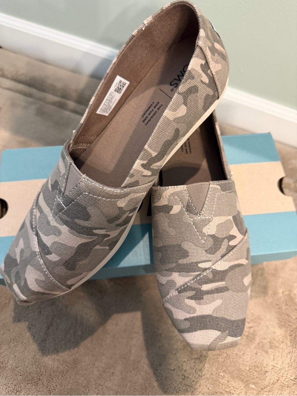 Toms Women's Slip-On Flats in Beige and Gray Camo